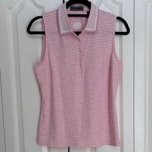 G/Fore Silky Pink White Tiger Stripe Pattern Sleeveless Polo Golf Top